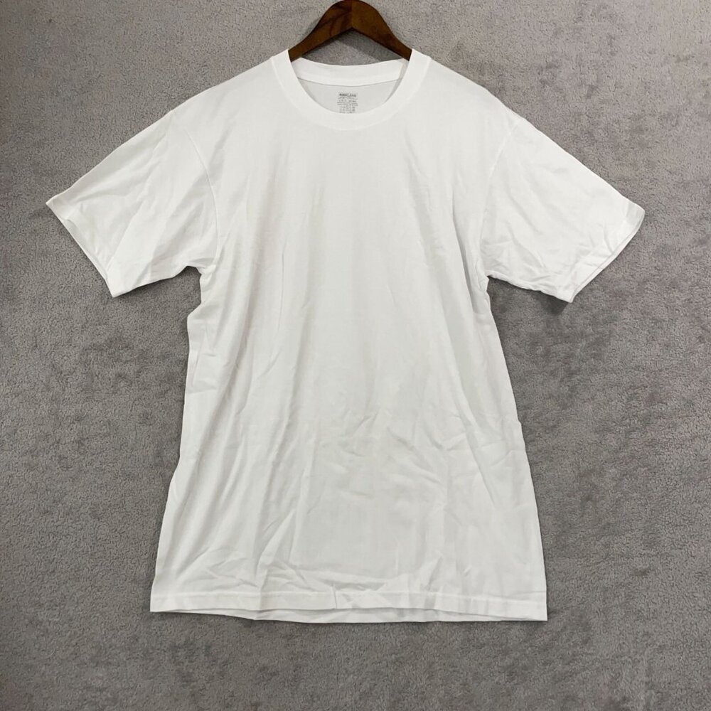 NEW Kirkland Signature 6 Pack Mens L White Crew Neck T-Shirts 100% Cotton - Picture 4 of 7